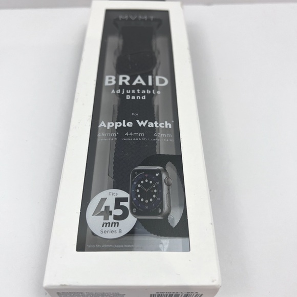 BRAID ADJUSTABLE APPLE WATCH BAND, CLOTH MATERIAL, FITS 45mm, 44mm, 42mm, BLACK - Picture 4 of 6